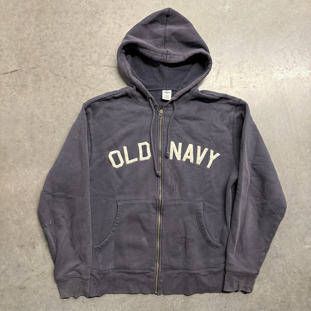 Old Navy Mens Full Zip Hoodie Navy Blue Logo Sweatshirt Size Medium 4173